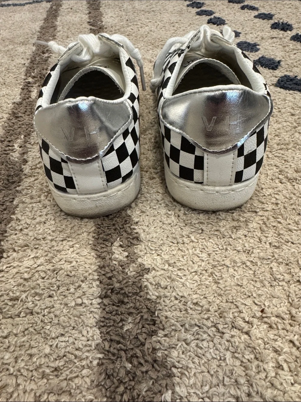 Vintage Havana White Sneakers with Black Checkerboard and Gold Star Accent